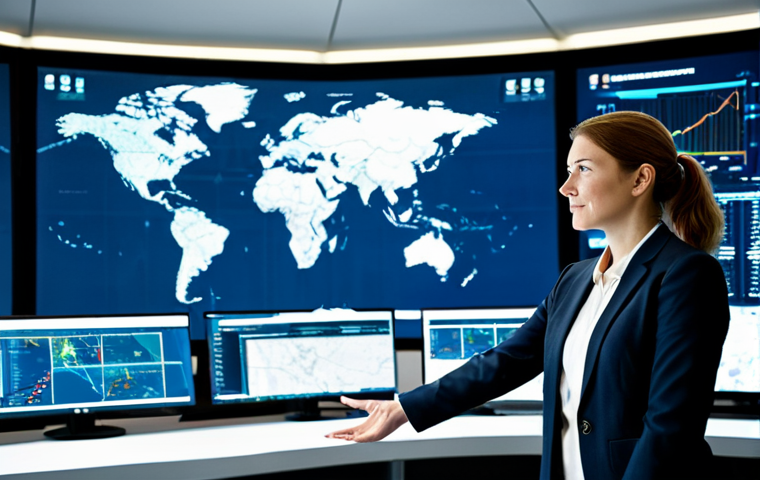 A professional strategist, fully clothed in a modest business suit, standing in a brightly lit, modern operations room. In the background, large digital screens display intricate logistical supply routes and interconnected alliance maps, emphasizing global cooperation. The atmosphere is one of focused collaboration and strategic planning. The image features perfect anatomy, correct proportions, natural pose, well-formed hands, and proper finger count. Professional photography, high quality, safe for work, appropriate content, family-friendly.