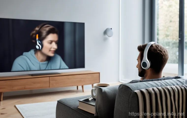 폴란드어 온라인 강의 - **Prompt:** A diverse student (20-30s), wearing modern over-ear headphones, is intently focused on a...