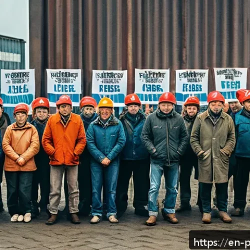 폴란드에서 유명한 사건 - A vivid scene depicting shipyard workers in 1980s Gdańsk during a peaceful strike, dressed in rugged...