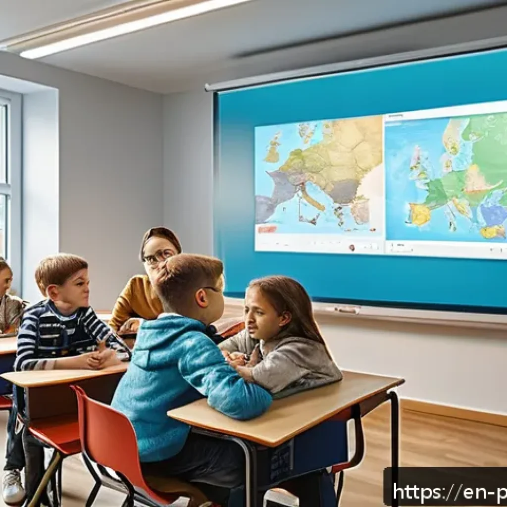 폴란드의 교육 제도 - A bright and modern Polish classroom blending tradition and technology: students seated at desks wit...